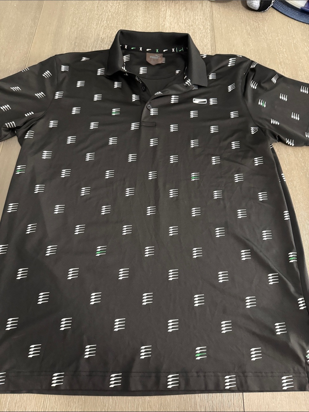 Puma Black Polo with White & Green Accent Pattern